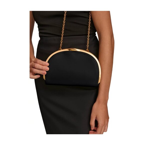 Donna Karan NY Lawrence leather clutch chain strap shoulder bag -BLACK - Picture 5 of 12
